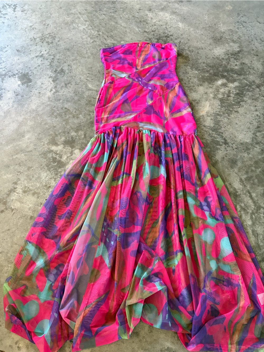 Strapless Pink Multi-Color Evening Dress